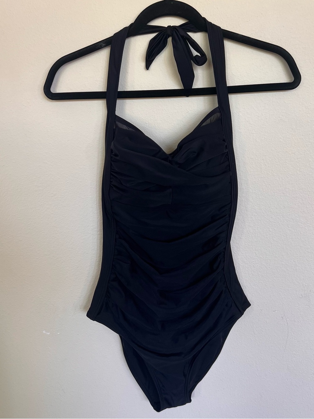 Women’s Black Tummy Control Halter One-Piece Swimsuit - M